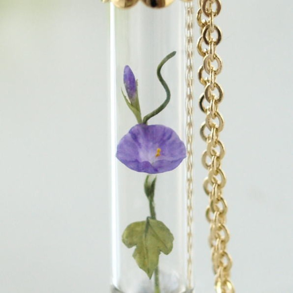 [再次上架]微型花玻璃管吊墜牽牛花紫色的季節 第2張的照片