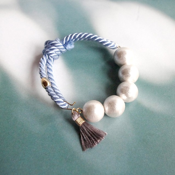 Bracelet with pearl and rope（Skyblue） 第1張的照片