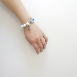 Bracelet with pearl and rope（Skyblue） 第4張的照片