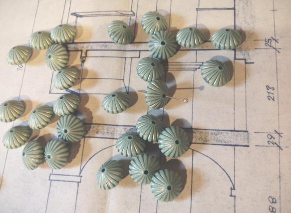 Vintage germany pale blue stripe Bicon Beads ヴィンテージ ビーズ 1枚目の画像