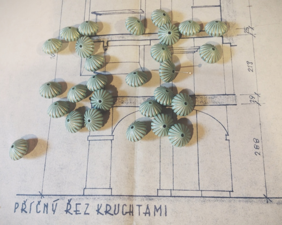 Vintage germany pale blue stripe Bicon Beads ヴィンテージ ビーズ 2枚目の画像