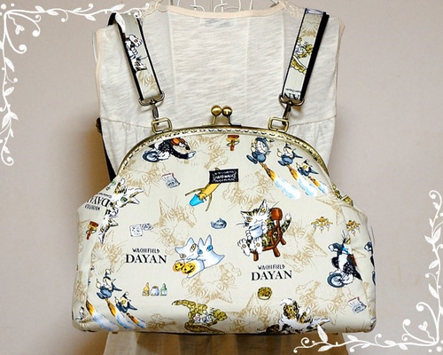 0308英字猫 がま口 リュックサック ハンドメイド カラフル猫