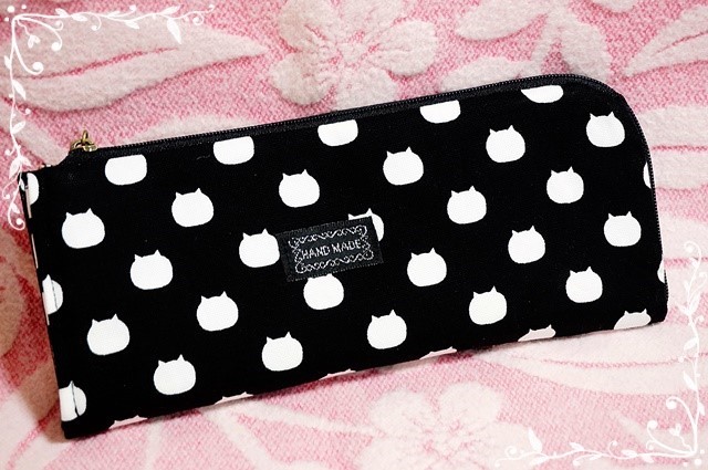 【受注製作】ねこたま　Ⅼ字ファスナーのスリム長財布