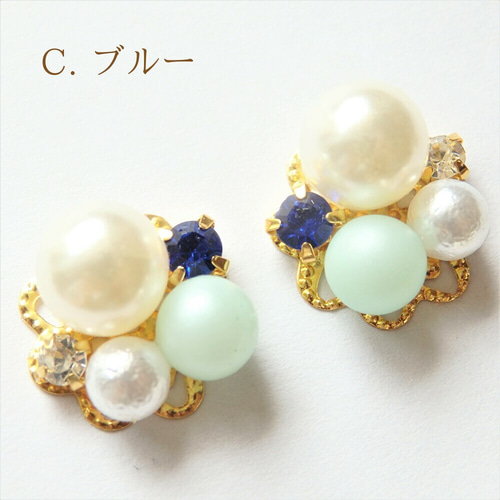 レシピNo.KR0891 貴和クリスタルのトリオビジューピアス2種 – 貴