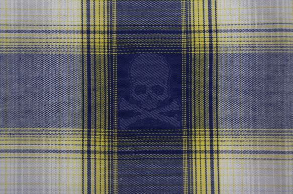 ジャカード織 チェック ガイコツ柄  ブルー 3枚目の画像