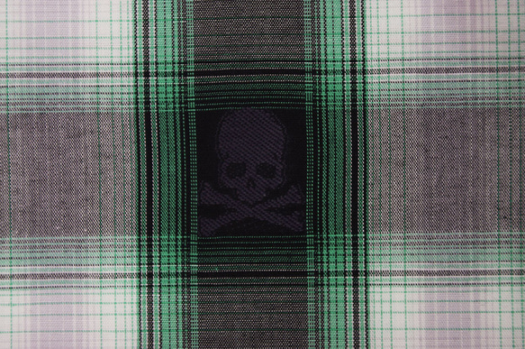 ジャカード織 チェック ガイコツ柄  グリーン 3枚目の画像