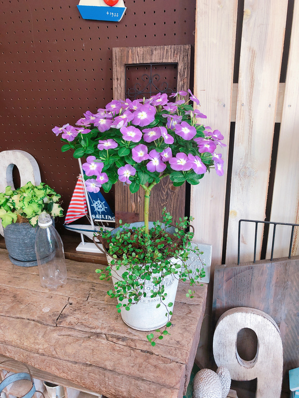 夏SALE♡現品【スタンド型 ピンク日々草寄せ植え】おしゃれ