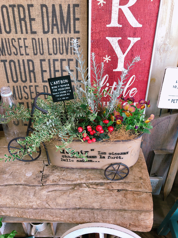 新作♡現品【アンティークビオラ入り寄せ植え】ガーデンピックつき