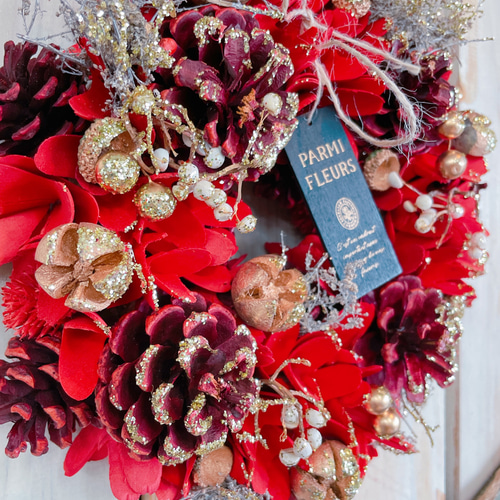 ラスト！クリスマスカラー♡【クリスマスリース】キラキララメの華やか