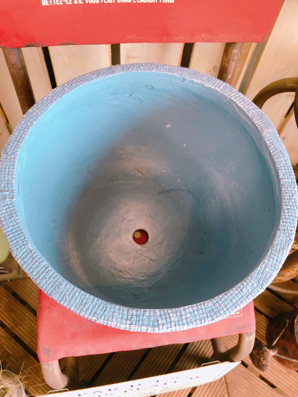 ラスト！ラウンド【水色系 オシャレな陶器鉢】寄せ植えにもぴったり♪ガーデン雑貨 ガーデニング雑貨 4枚目の画像