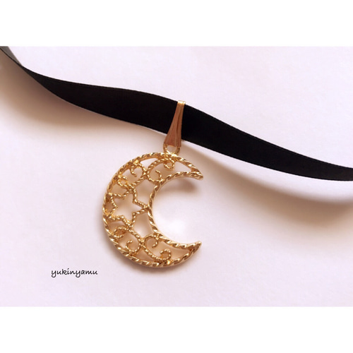 キラキラ クレッセントムーン ゴールド チョーカー ネックレス crescent moon
