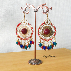 エスニックマルシャンデリアピアス・アジアンスタイル・ターコイズ