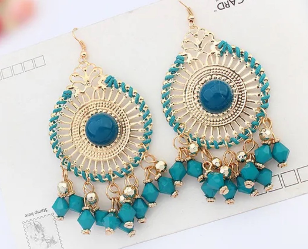 【ピアス】エスニックシャンデリア風　ターコイズブルー 【ピアス】エスニックシャンデリア風　ターコイズブルー