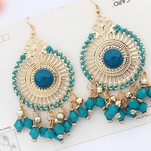 エスニックマルシャンデリアピアス・アジアンスタイル・ターコイズ
