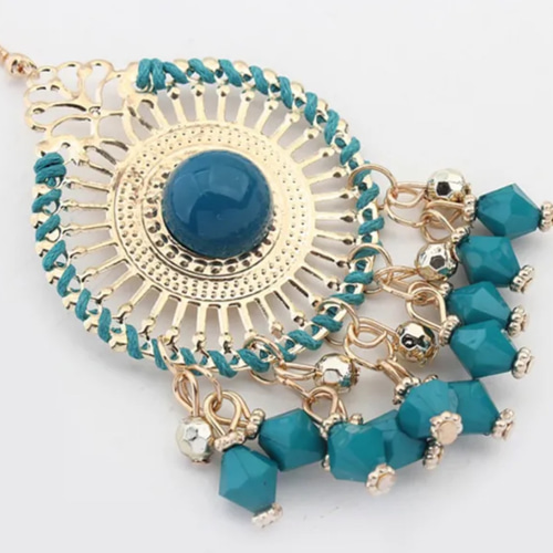 エスニックマルシャンデリアピアス・アジアンスタイル・ターコイズ