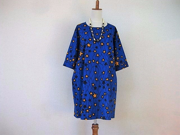 ビーちゃんさん専用【新品】ann吉　センソユニコ　青色刺繍ワンピース　チュニック アフリカ チュニック/ワンピース 星818 ワンピース kawaida