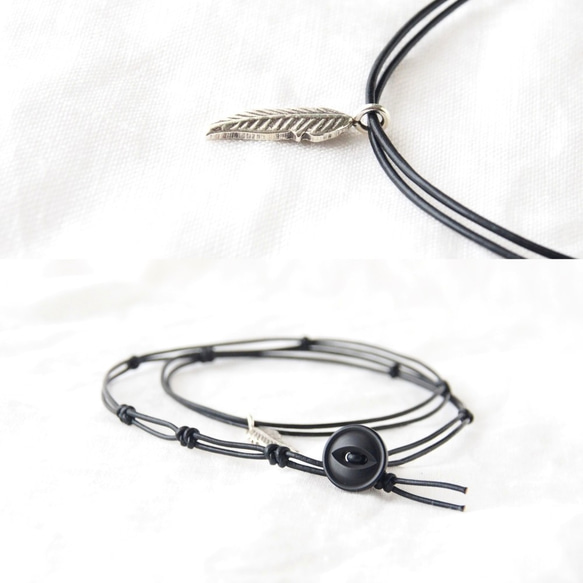 Black Leather Pendant（Silver-Feather） 4枚目の画像