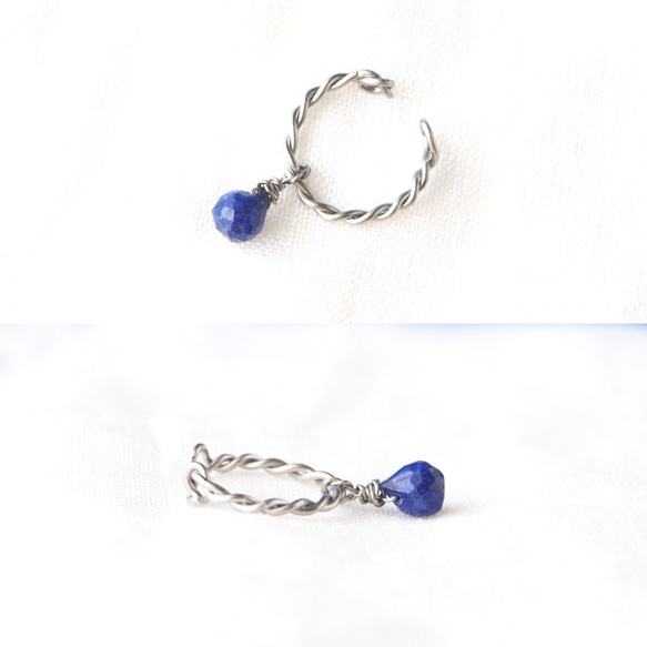 Twist Circle Cuff -Blue Drop-（片耳） 3枚目の画像