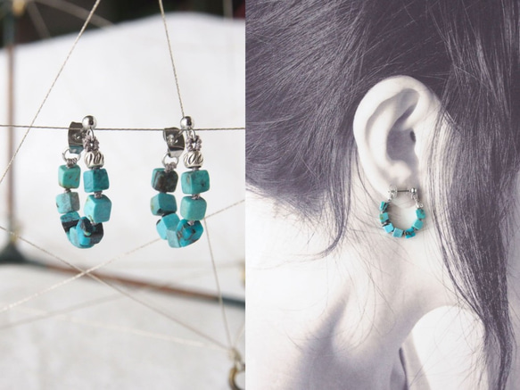 Turquoise Cube Circle Pierce 4枚目の画像