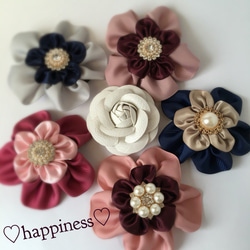 happiness flowerのヘアゴム♡モーブピンク×サテンボルドー♡再販5 3枚目の画像