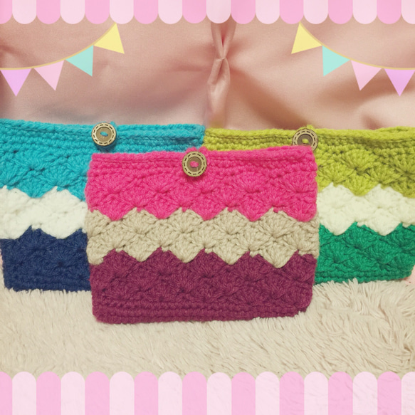 ♡手編みポーチ♡お色を選んでください♪ 1枚目の画像