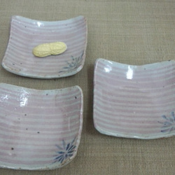 豆皿／ピンクストライプ3枚セット 2枚目の画像