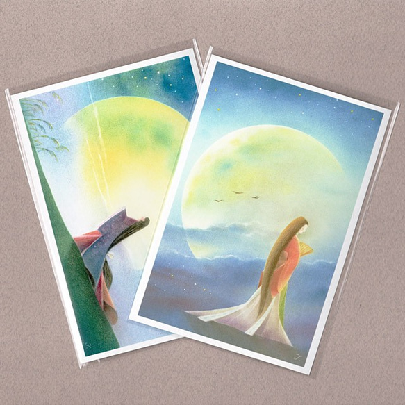 【期間限定】パステル画ポストカード～かぐや姫～2種４枚セット 4枚目の画像