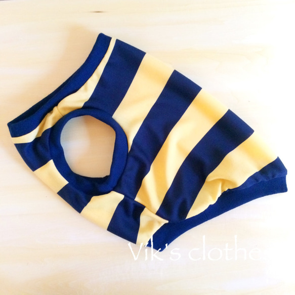 ❉完成品❉ ボーダー★タンクトップ yellow×navy FB-S ✧フレンチブルドッグ フレブル パグ✧ 2枚目の画像