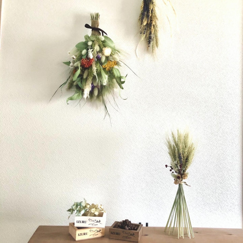 専用autumn＆winter＊コットン＆木の実 ドライフラワースワッグ(横型) 寒色系ドライフラワースワッグ | ドライフラワーと、うつわと