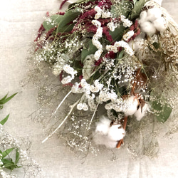 雪降る夜◯コットンフラワーとかすみ草のドライフラワースワッグ 5枚目の画像