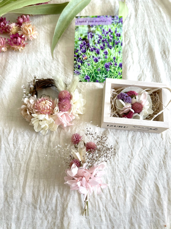送料無料 贈り物に お花のインテリア3点セット ピンクカラー◯ドライフラワー花束◯サシェ 5枚目の画像