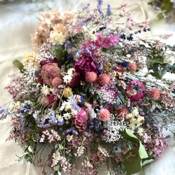 送料無料　野の花スワッグ・癒しのピンクカラー＆ラベンダー・50センチサイズ ドライフラワー花束 3枚目の画像