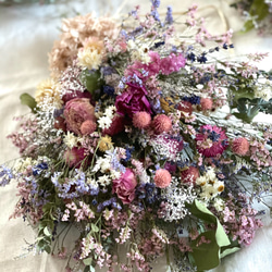 野の花スワッグ・癒しのピンクカラー＆ラベンダー・50センチサイズ ドライフラワーNO4 3枚目の画像