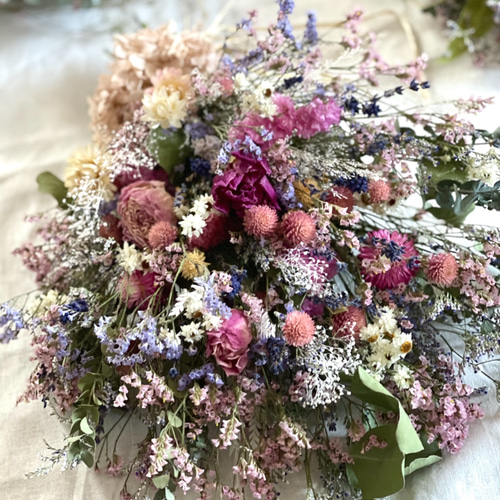 野の花スワッグ・癒しのピンクカラー&ラベンダー・50センチ 野の花スワッグ・癒しのピンクカラー&ラベンダー・50センチ