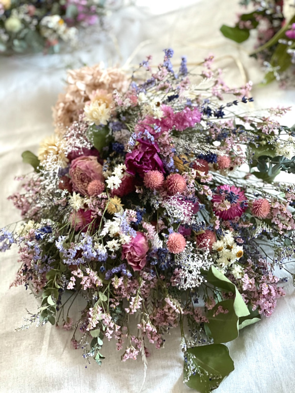 野の花スワッグ・癒しのピンクカラー＆ラベンダー・50センチサイズ ドライフラワーNO4 3枚目の画像