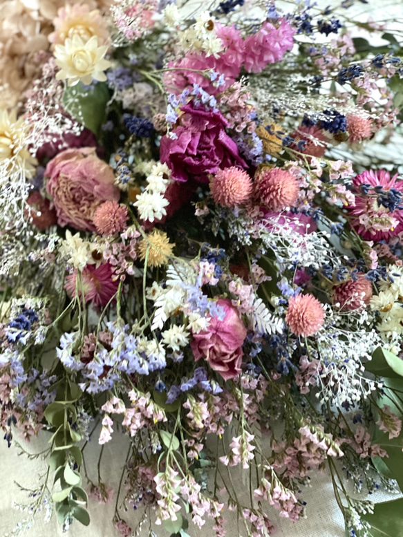 野の花スワッグ・癒しのピンクカラー＆ラベンダー・50センチサイズ ドライフラワーNO4 5枚目の画像