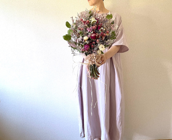 送料無料　野の花スワッグ・癒しのピンクカラー＆ラベンダー・50センチサイズ ドライフラワー花束 6枚目の画像
