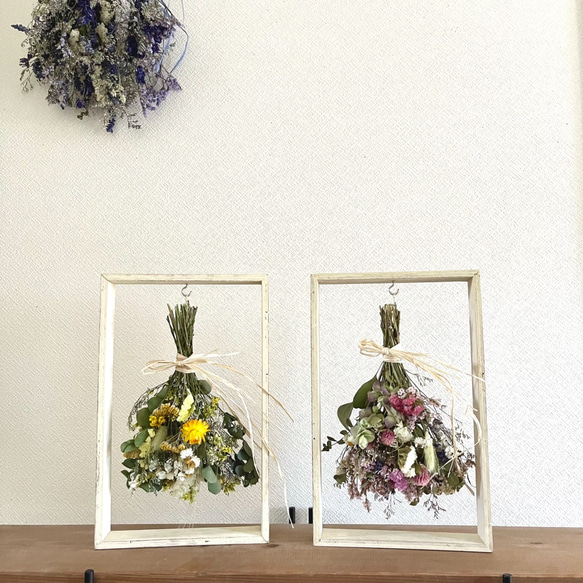 壁が無くても飾れるスワッグ・木製フレーム付き 野の花スワッグ　イエロー 5枚目の画像