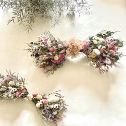 リボンスワッグ○野の花スワッグ30センチサイズ ○ドライフラワーピンク＆ラベンダー 2枚目の画像