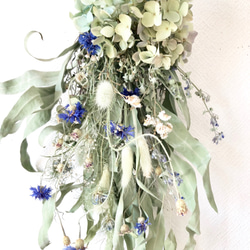 北海道ドライフラワーの秋色アジサイスワッグブーケ　レモンユーカリのブルー系夢見るガーデン花束ギフトに 6枚目の画像