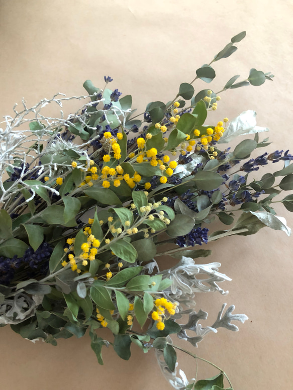 creema数量限定 ミモザと北海道ラベンダードライフラワースワッグ花束 3枚目の画像