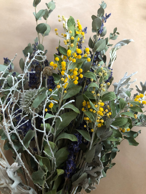 creema数量限定 ミモザと北海道ラベンダードライフラワースワッグ花束 5枚目の画像