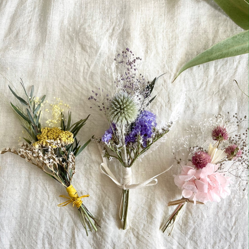 お花のバック 3点セット 飾り方を楽しむミニ花束 オリジナル飾り方メモ 