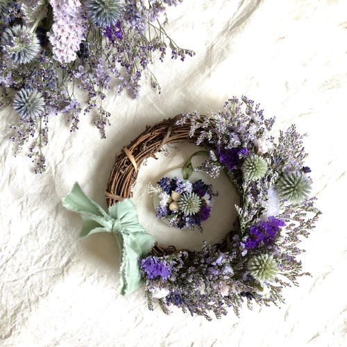 夏のリース・北海道の夏の青空と花畑をイメージ・ドライフラワー  