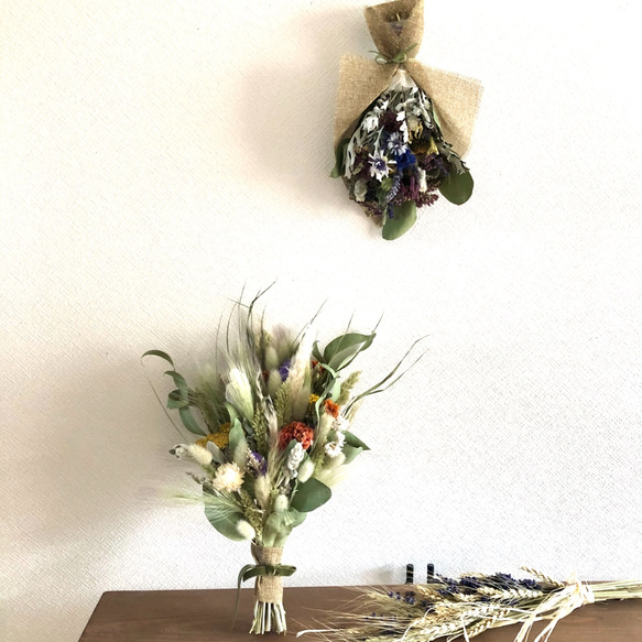 北海道からのタッジーマッジー（ハーブと香りの花束）ガーデンポプリ付　ドライフラワースワッグ 5枚目の画像