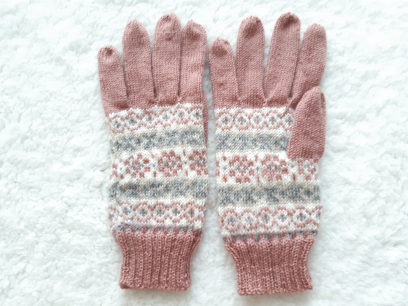 編み込み手袋　ピンク 1枚目の画像