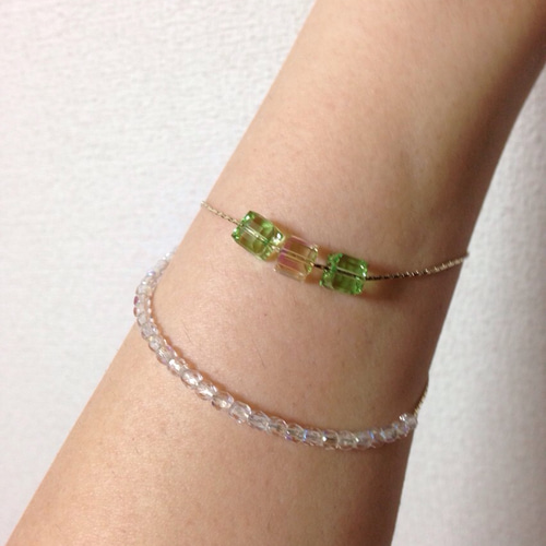 SALE》【新緑】スワロフスキーキューブの2連ブレスレット ブレスレット 