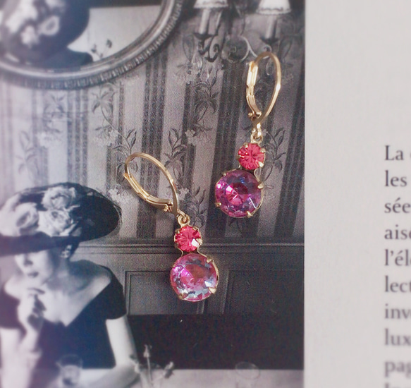 西德復古玻璃凸圓形和施華洛世奇耳環 第2張的照片