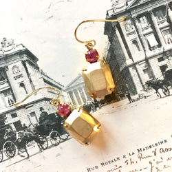 黃銅凸圓形和施華洛世奇的耳環 - 黃銅和玫瑰 第3張的照片