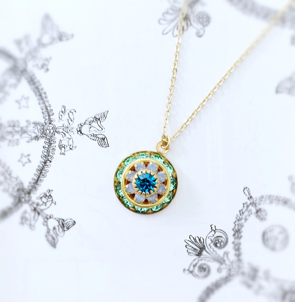 Vintage Swarovski Round Drop Pendant Necklace -péri dot blue opa 第1張的照片